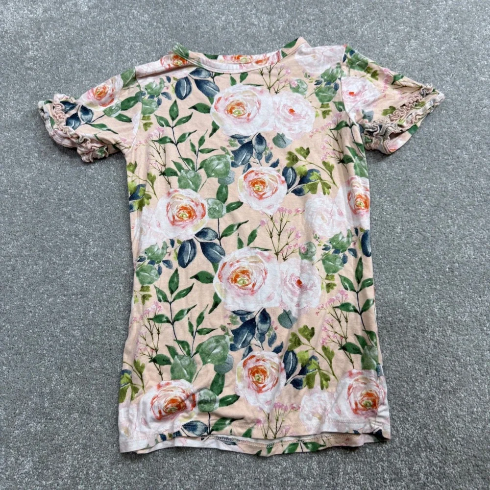 Posh Peanut Harper Bamboo Pajama Set Pink Floral Ruffle Sleeve‎ 7Y PJs Cottage
